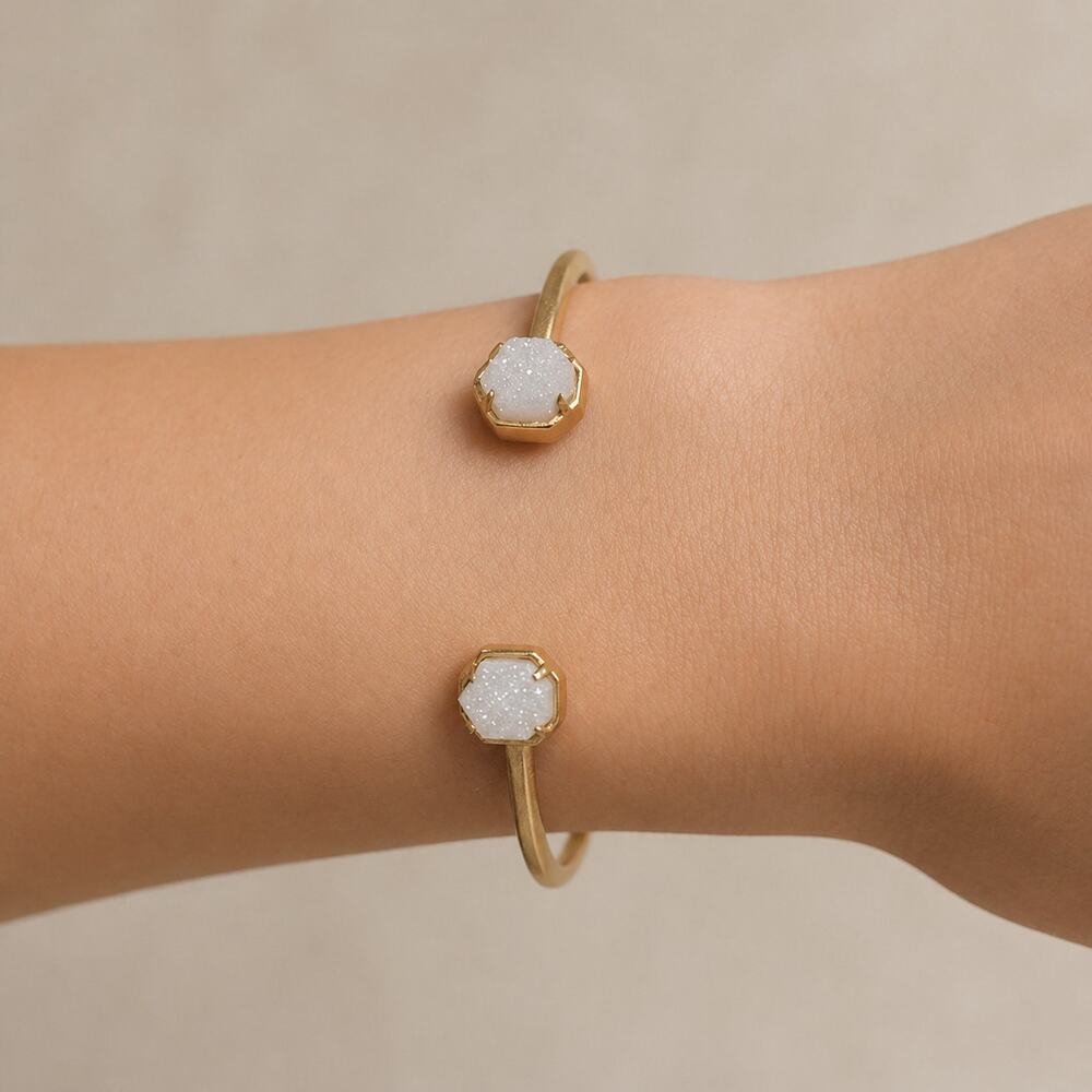 NIB Kendra Scott Heptagon Iridescent Drusy Cuff Gold Bracelet